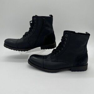 Aldo Men's Black Leather Boots Lace Up Side Zipper Cap Toe Size 12